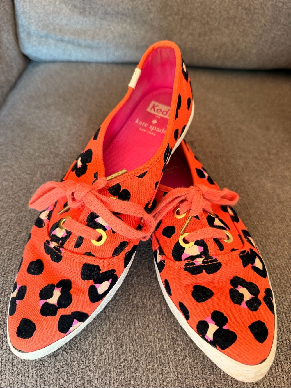 Kate Spade x Keds Orange Leopard Cheetah Pointed Toe Sneakers Size 7.5 - Picture 3 of 6